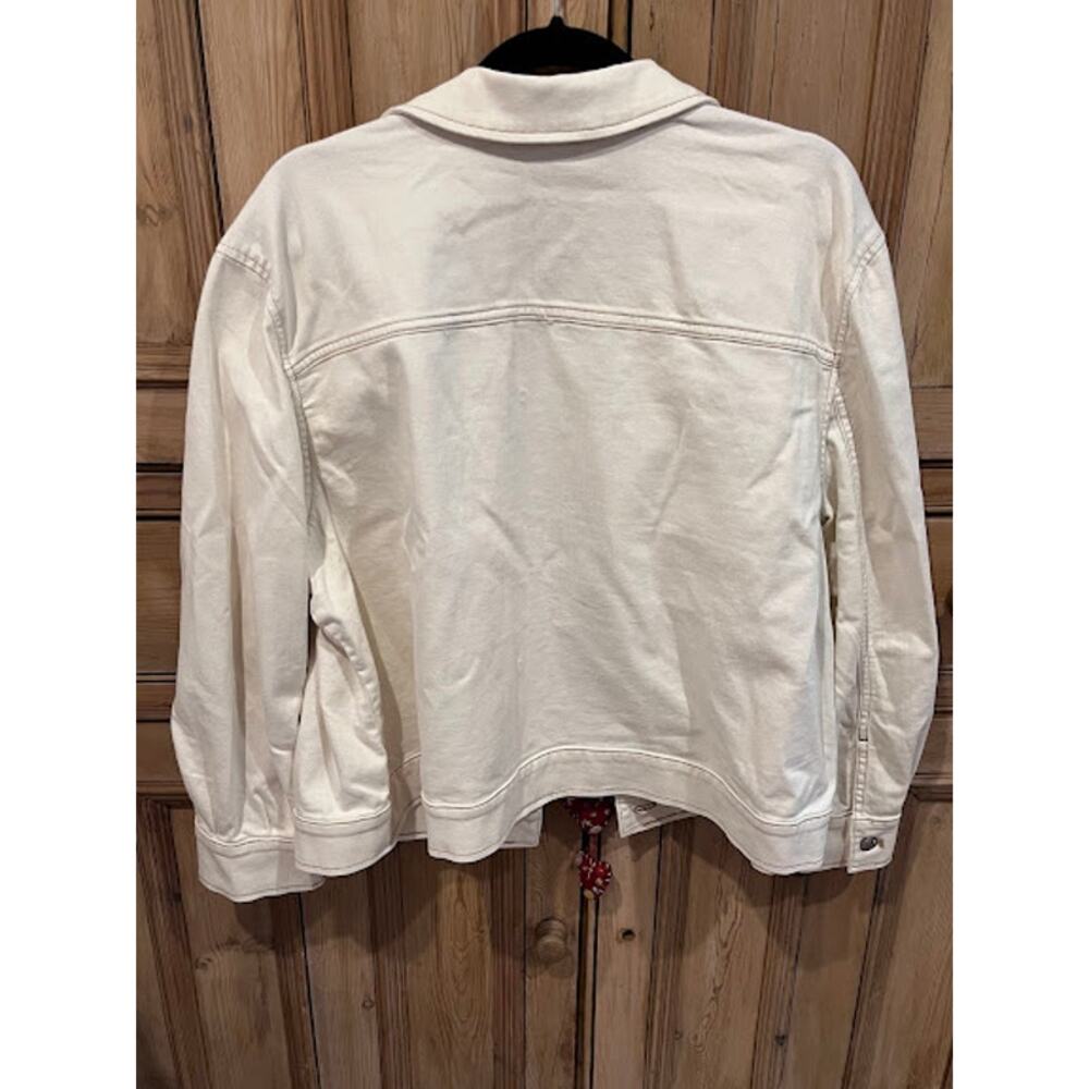 NWT Chico's Jacket Cropped Pleat Denim Sea Salt Cream XXL Preppy Boho Casual - Picture 2 of 7